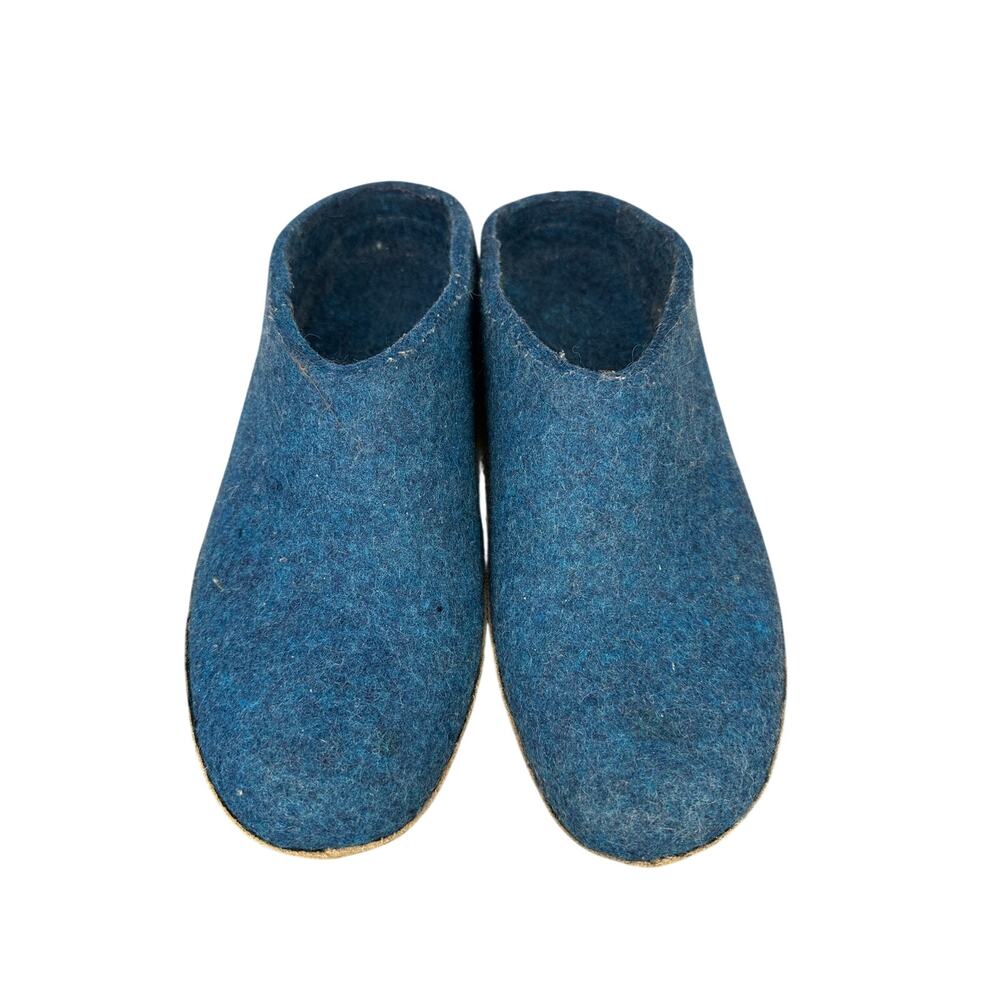 Glerups Men's open-heel slippers/clogs dark blue felted wool leather sole 45/11